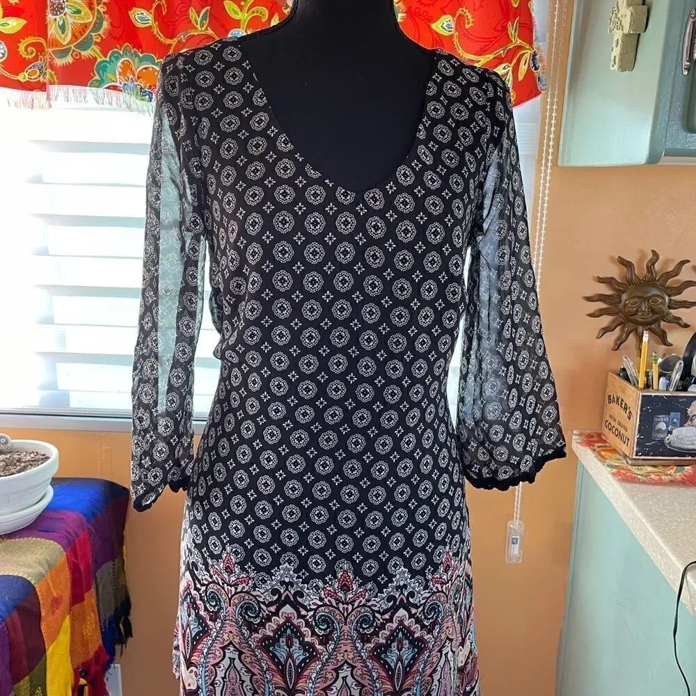 AUW  boho, double keyhole back shift dress